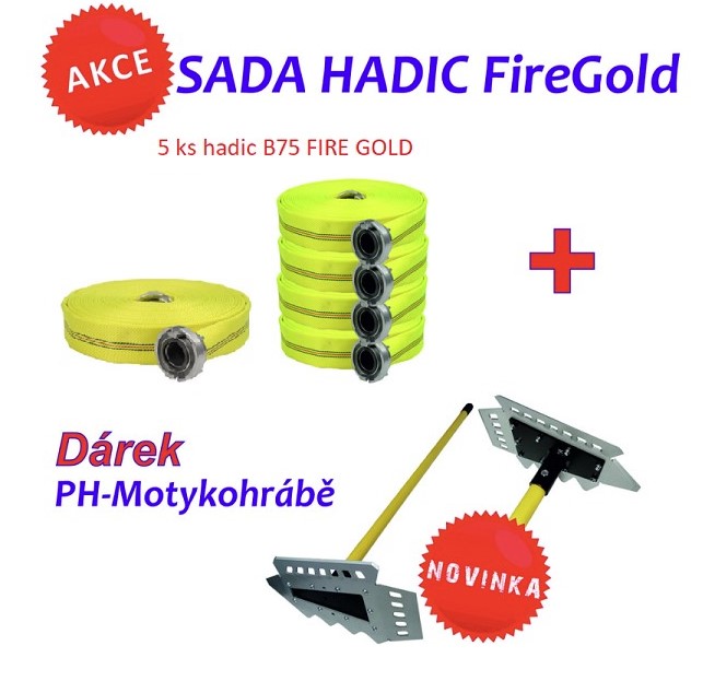 AKCE - Zásahové hadice FIRE GOLD 5xB75/20m s AL koncovkou+PH Motykohrábě
